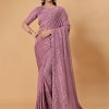 pink georgette sequin saree