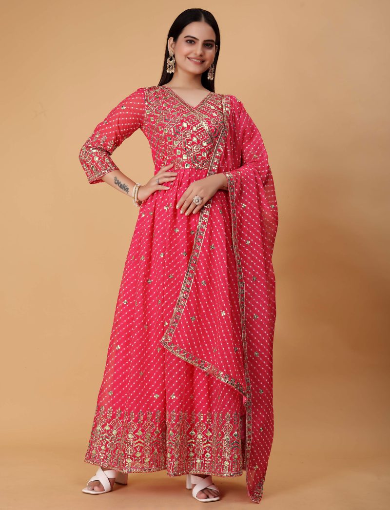 pink georgette anarkali suit