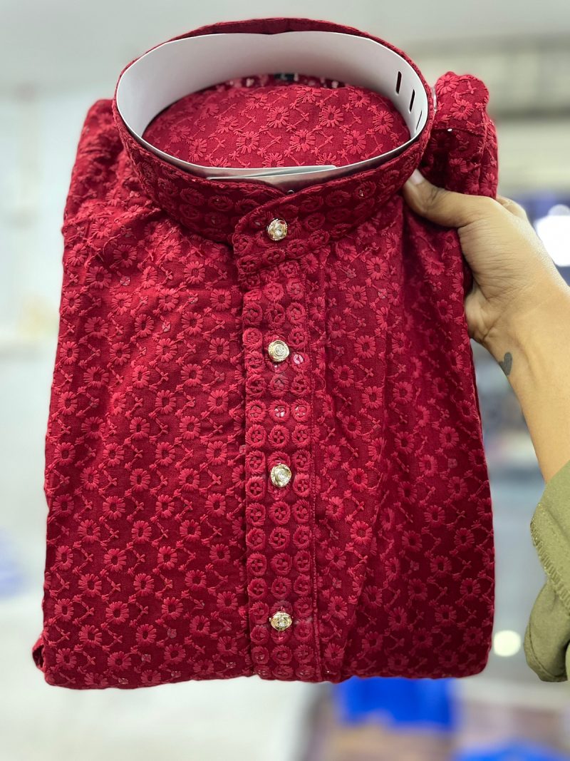 Maroon Lucknowi Work Kurta Pajama