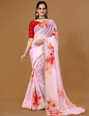 pink floral indian saree for women