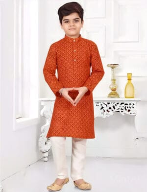 Kids Orange Cotton Kurta Pajama