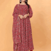Maroon Anarkali Printed Suit with Dupatta