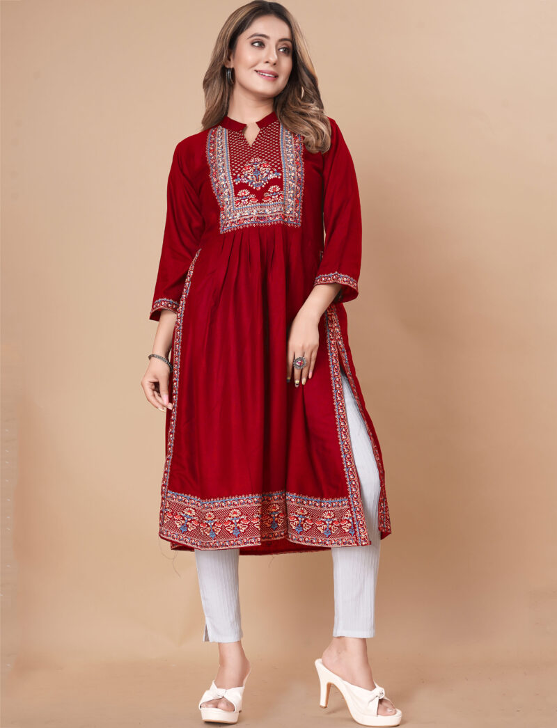 maroon nayra kurti women