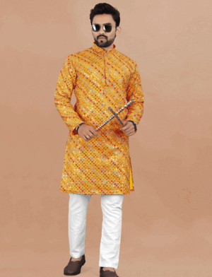 Yellow Georgette Kurta Pajama Men