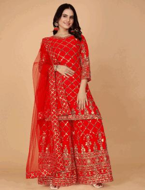 Red Punjabi Sharara Suit for Women