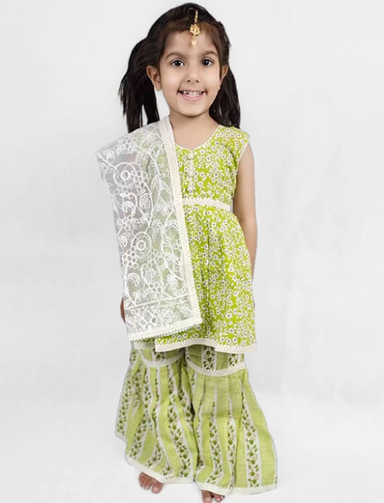 green cotton gharara suit girls