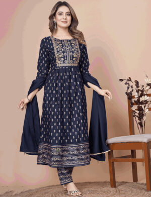 Blue Nayra Cut Kurti Suit