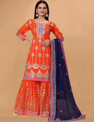 embroidered georgette pakistani sharara suit