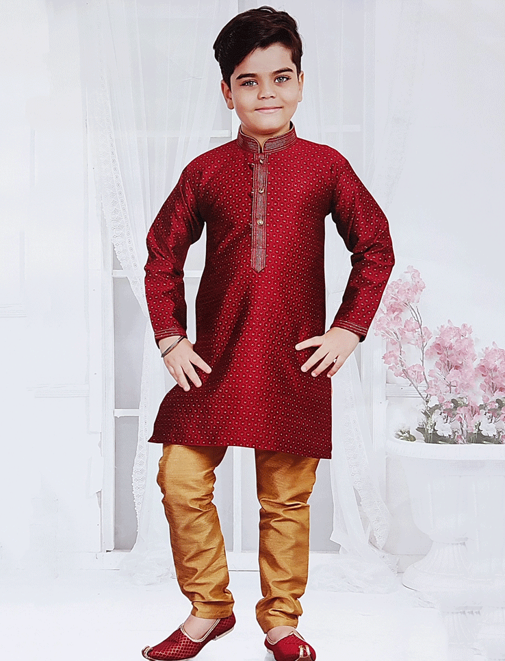 maroon embroidered kurta pajama boys