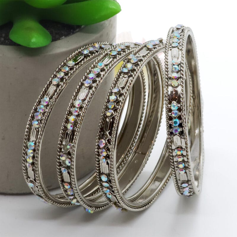 Silver Oxidised Bangles Set