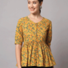 cotton yellow flared short kurti top
