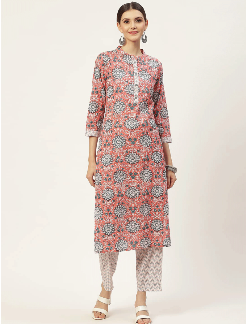 printed peach kurti set women