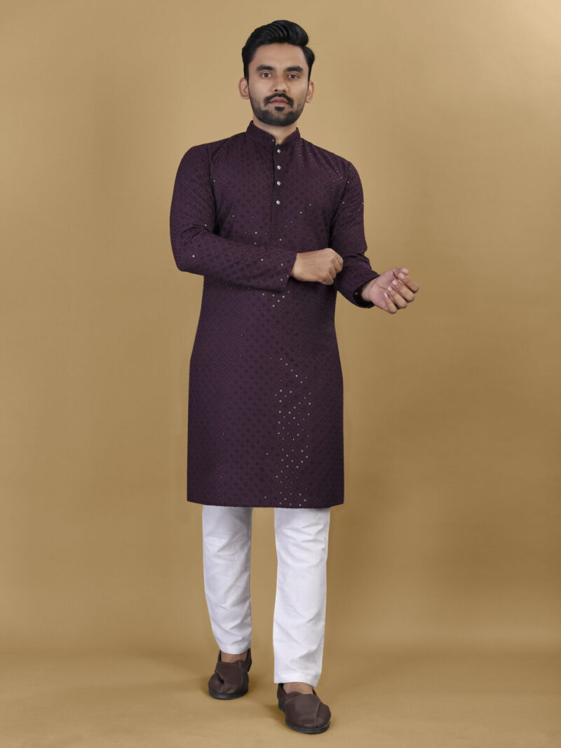 wine lucknowi kurta pajama men