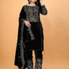 black velvet embroidered plazo suit
