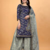 blue heavy embroidered plazo suit