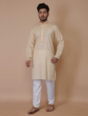 cotton Beige Mens Kurta Pajama