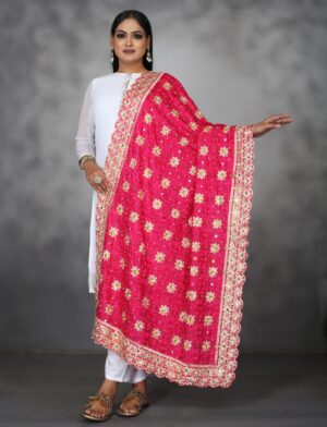 Pink Mirror-work Phulkari Dupatta