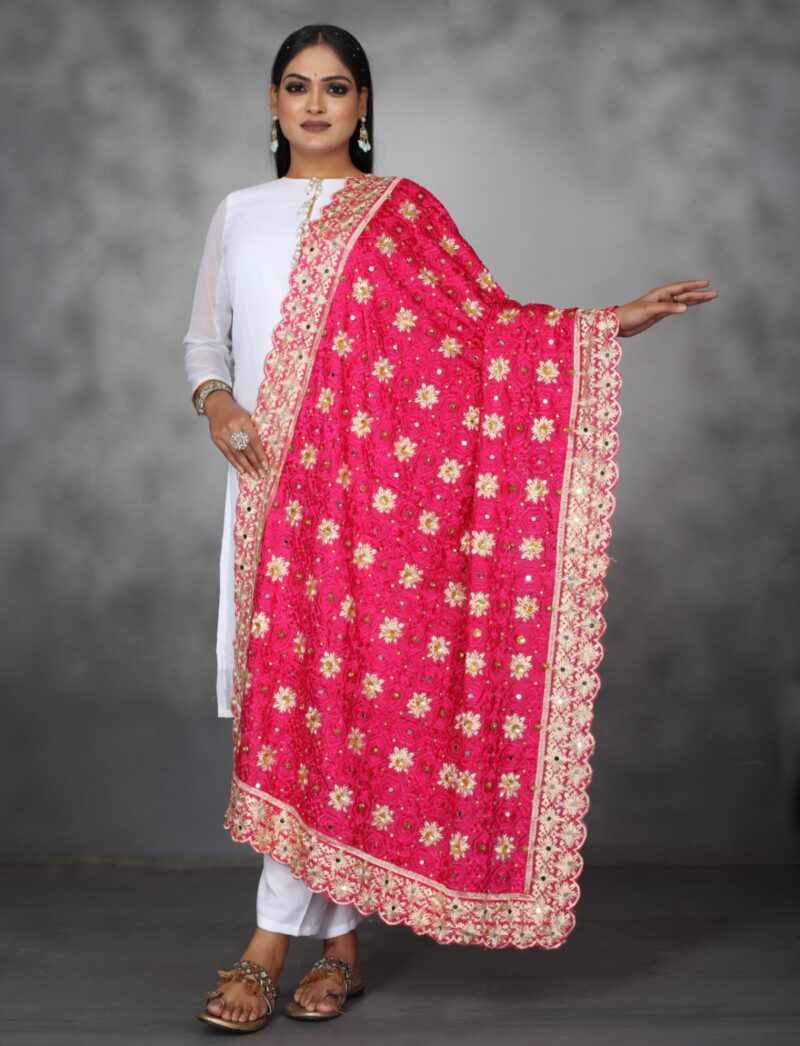 Pink Mirror-work Phulkari Dupatta