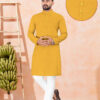 Mens Yellow Chikankari Kurta Pajama