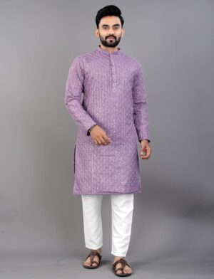 Chikankari Lavender Kurta Pajama