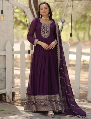 Purple Embroidery Anarkali Kurti