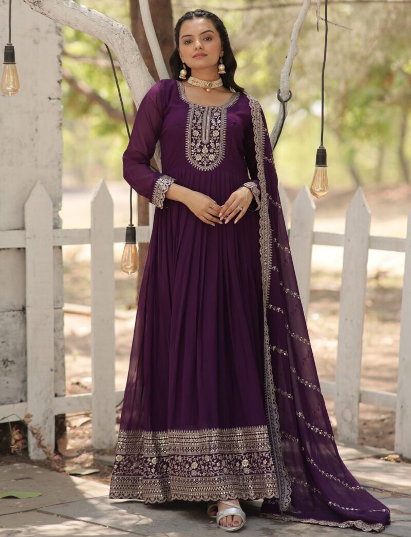 Purple Embroidery Anarkali Kurti