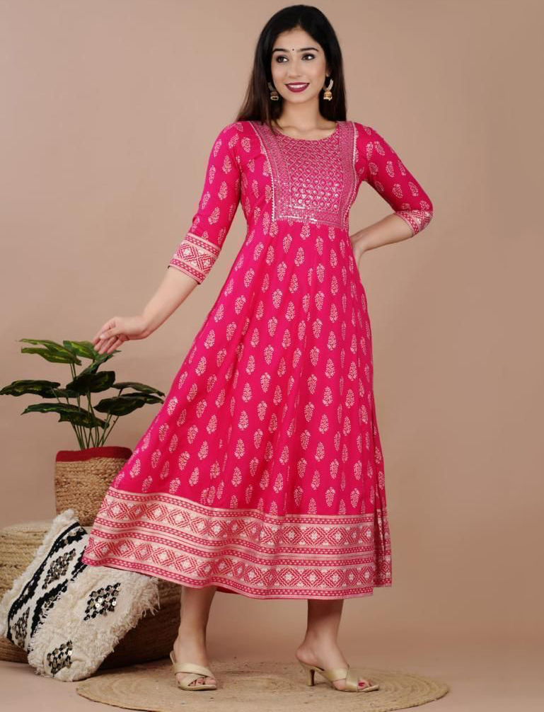 pink cotton anarkali kurti