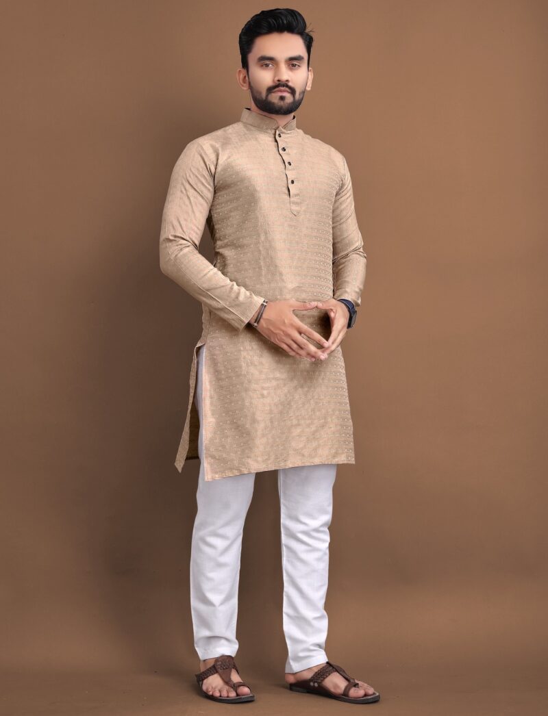 Golden Self Printed Kurta Pajama