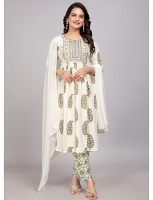 Off-White Printed Kurti Set
