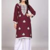 Lucknowi Maroon Rayon Kurti Set