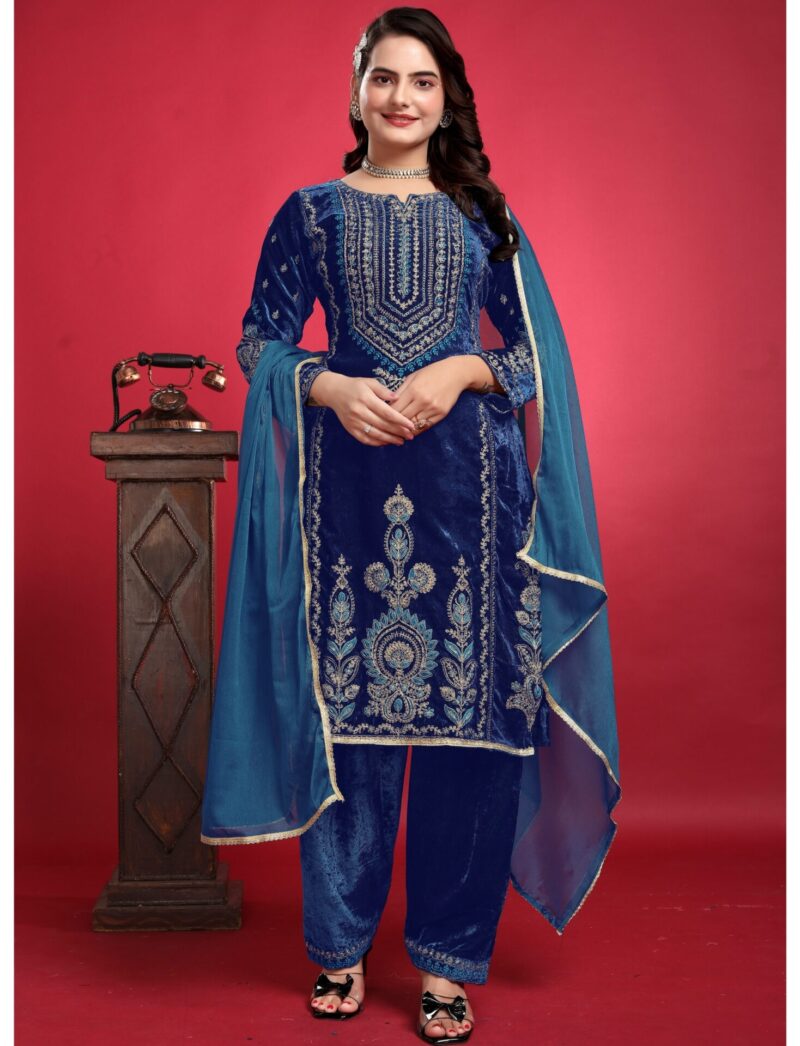 Blue Velvet Salwar Kameez