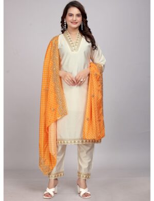 Orange Dupatta Off White Kurta Set