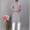 Lilac Embroidered Men Kurta Pajama
