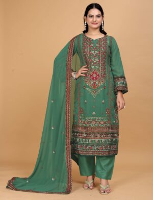 green Embroidered georgette Suit women