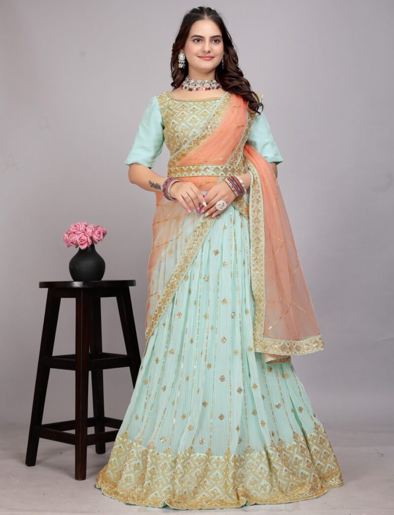 Sky Blue Georgette Lehenga