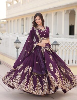 Purple Embroidered Lehenga Set