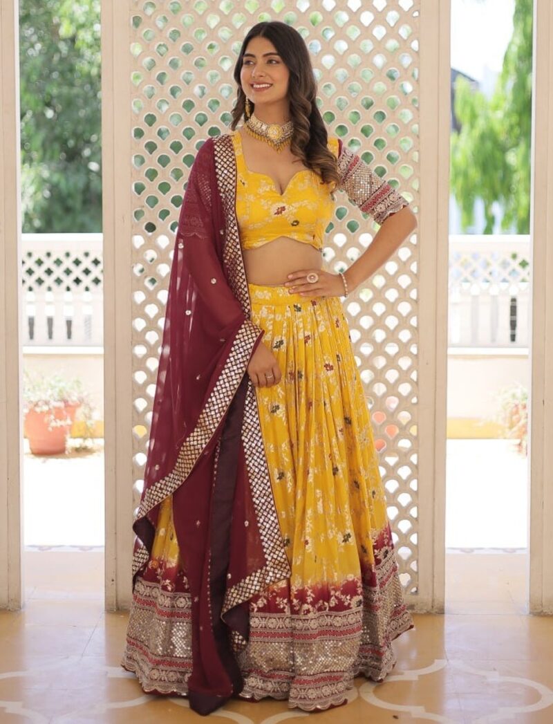 yellow Embroidered Lehenga Choli