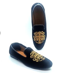Black Embroidered Velvet Shoes