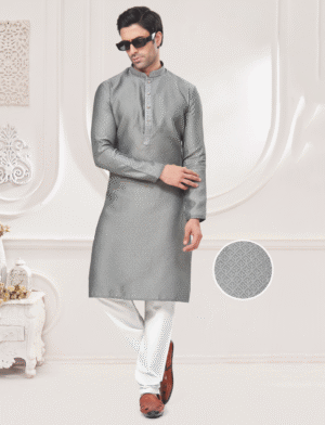 Silver Jacquard Straight Kurta Pajama