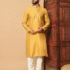 Yellow Jacquard Straight Kurta Pajama
