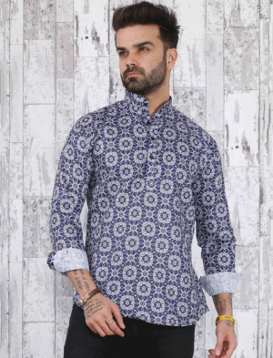 Blue Cotton Male Short Kurta