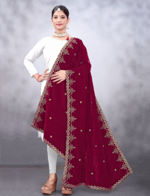 Maroon Embroidered Velvet Shawl Women