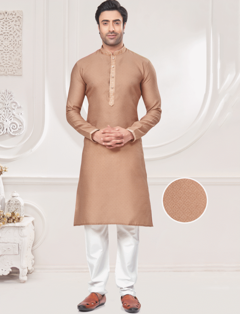 Beige Jacquard Kurta Pajama