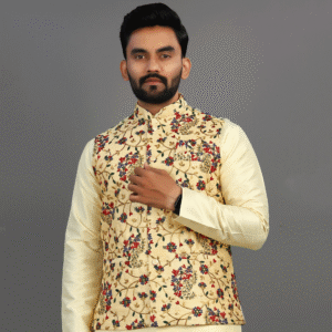 Printed Silk Nehru Jacket Mens