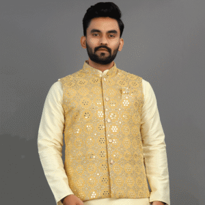 Georgette Mirror-work Nehru Jacket Mens