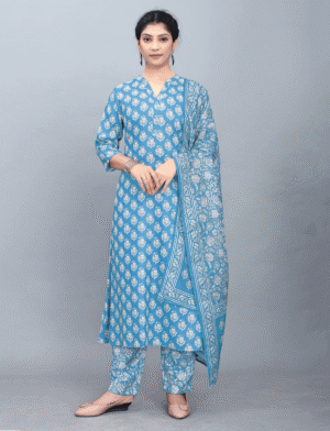 Printed Kurta Pant with Golden Patta Dupatta Set