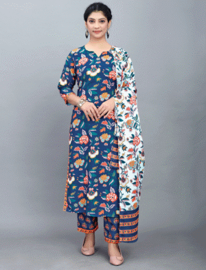 Blue Printed Kurti Set Women
