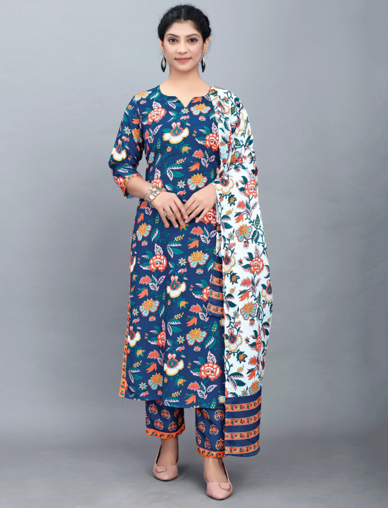 Blue Printed Kurti Set Women