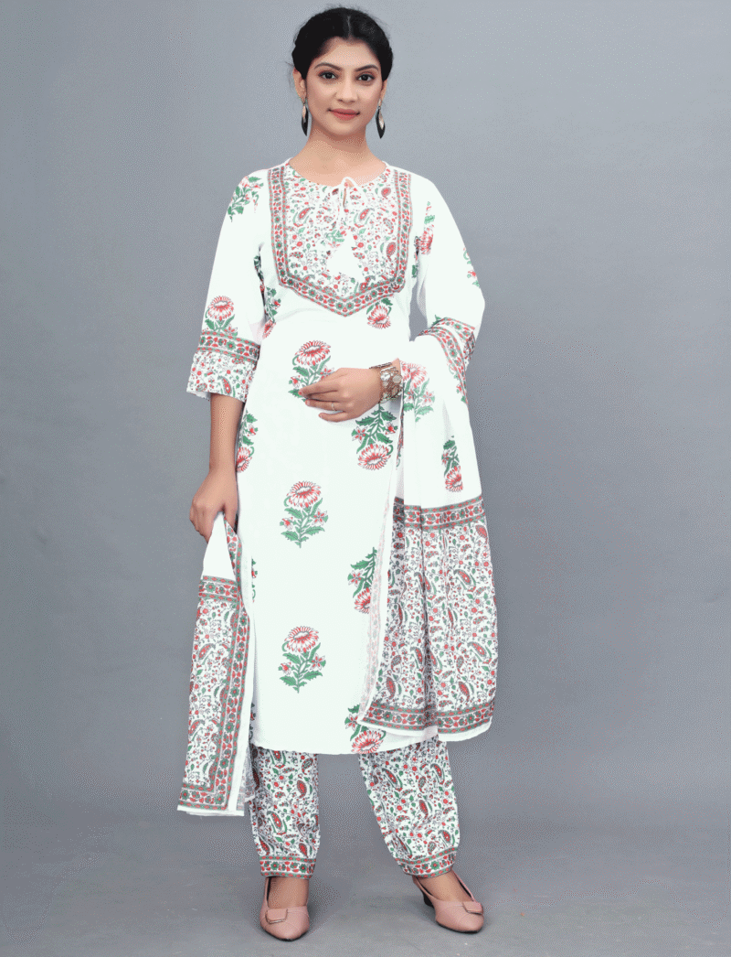 White Cotton Kurti Set
