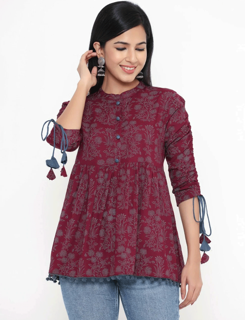 Maroon Cotton Short Top